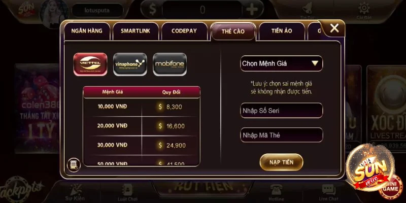 Hướng dẫn nạp tiền Sunwin đơn giản và hiệu quả